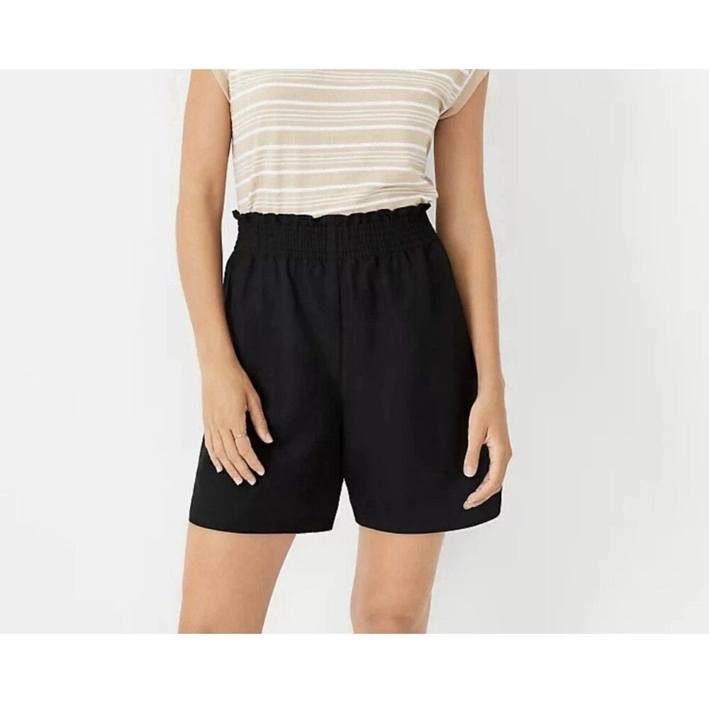 New ANN TAYLOR Linen Blend Pull On Shorts in Black Size Medium Womens Pockets #6